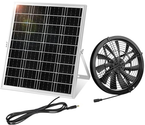 KWODE Solar Ventilator, 18W Solarpanel Ventilator Gewächshaus, mit DC Solar Lüfter Wasserdichter für kleine Hühnerställe, Schuppen, Haustierhäuser, Fensterauspuff, mit 3M Kabel und Halterung