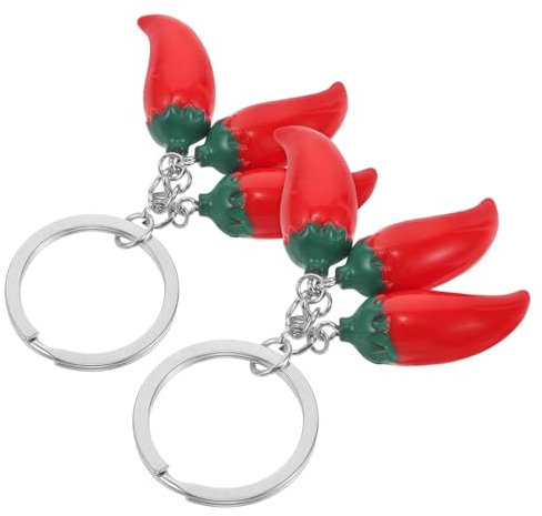 HORIALENCE 2stücke Chili Schlüsselanhänger Mit Roter Chilischote Realistischer Gemüse Schlüsselring Zinklegierung Und Harz Tragbarer Schlüsselanhänger Für Handtasche Und Rucksack