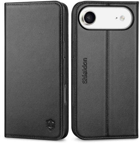 SHIELDON Echtleder Hülle für iPhone Air 6,5 5G 2025, Schwarz | Handyhülle, TPU Magnet Lederhülle, Schutzhülle, 3 Kartenfächer, Standfunktion, RFID Blocker, Handy-Ösen, Klapphülle