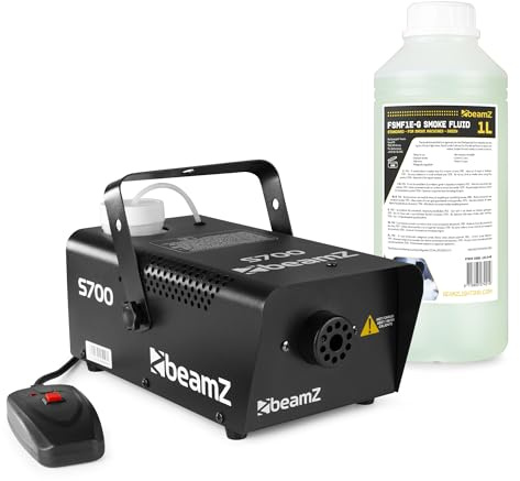 BeamZ S700 Nebelmaschine mit Flüssigkeit 700 Watt, inkl. 1 Liter Nebelfluid, Fog Machine mit Kabelfernbedienung, 2,5 Liter Tank, Nebelmaschine Halloween, Disco Partynebel für Hochzeiten, Partys