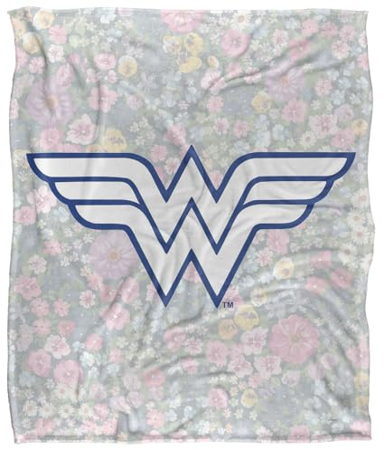 Wonder Woman Floral Logo Silky Touch Super Soft Throw Blanket 152 X 127 cm, White