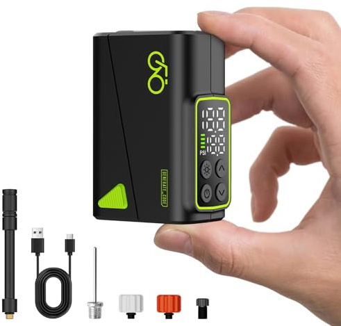 elzle Mini Elektrische Luftpumpe Fahrrad, Max 150 PSI Fahrradpumpe mit Taschenlampe,150gTragbarer Fahrradluftpumpe für Fahrrad Motorrad Roller Bälle,LED Digital Display,USB-C wiederaufladbar