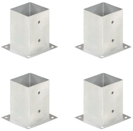 Pfostenanker 4 Stk. aus verzinktem Metall, 101mm Vierkantrohr Stützenschuh für Beton und Holz, rostbeständig und feuerverzinkt, sichere Befestigung