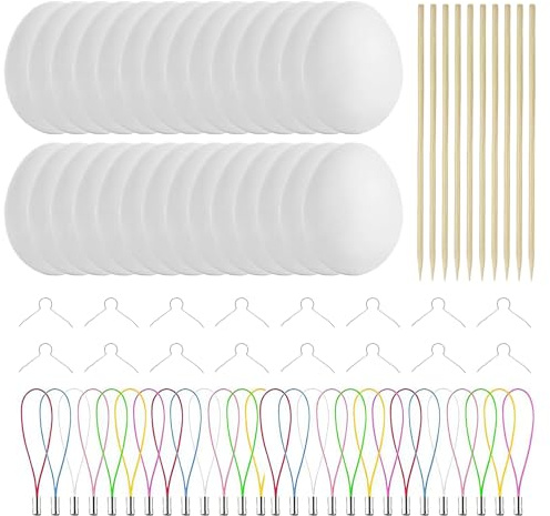 25 Deko-Eier Ostern, 6cm Kunststoff Ostereier zum Bemalen, 25 Aufhänger für Ostereier, Plastikeier Weiß, Eier zum Bemalen und Aufhängen, Osterhandwerk, Ostern Basteln für Dekoration und Geschenk