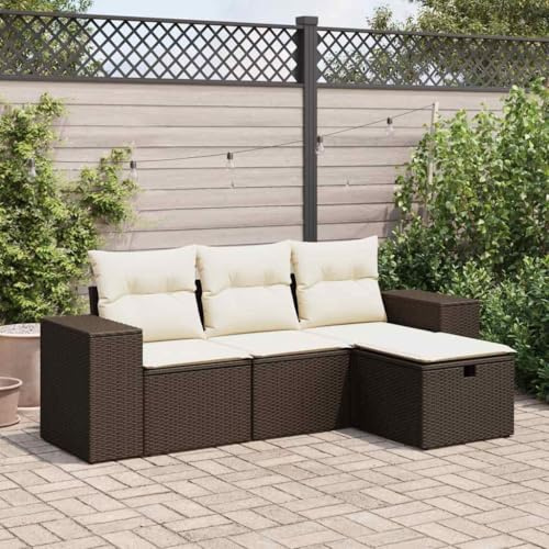 Massbinet Gartenmöbel Set L-Förmiges Outdoor Sofa mit Stauraum Garten Lounge Set Polyrattan Braun und Creme