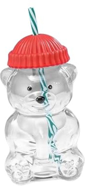 Ronyme Vaso de con Forma de Oso, Pajita, Vasos para Jugo, Transparente, novedoso, Adorable y versátil, Recipiente para Bebidas con Tapa para, Rojo