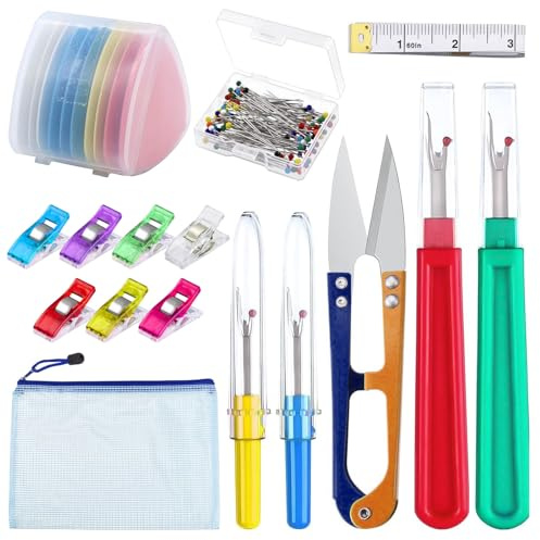 WUERKIYA Kit di Strumenti per Cucire 74 Pezzi, Set da Cucito con Gesso da Sarto, Clip per Tessuti, Apri Cuciture, Metro da Sarto, Aghi per Quilting e Forbici, Accessori Cucito per Sarti e DIY