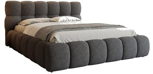 FurniDe24 Polsterbett Ted mit Bettkasten, Doppelbett mit Kopfteil, Metall-Lattenrost & Gasdruckfedern, Bouclé-Stoff, Bettgestell, Modernes Bett für Schlafzimmer - dunkelgrau (Quelle 92, 160 x 200 cm)