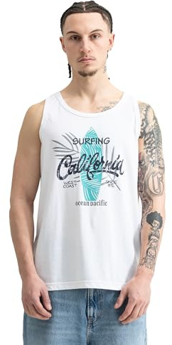 Ocean Pacific Herren Singlet Normale Passform Whitewash L, White/Dark Navy