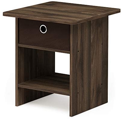 Furinno Dario Étagère de Rangement Chevet/Table de Nuit avec Tiroir-Poubelle, Noyer Brun Foncé, Columbia Walnut/Dark Brown, One Size