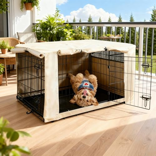 HiCaptain Polyester Dog Crate Cover - Durable Windproof Pet Kennel Cover for Wire Crate Indoor Outdoor Protection (30 inches, Light Tan)