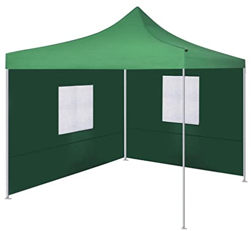 vidaXL Tenda Pieghevole con 2 Pareti 3x3m Verde Gazebo Tendone Parasole Telone