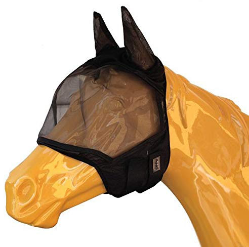 Horses, Maschera Anti Mosche per Cavallo, Modello Soft Pro Mask, realizzata in Nylon e Cotone con Paraorecchie, Leggera e Traspirante (Nero - M)