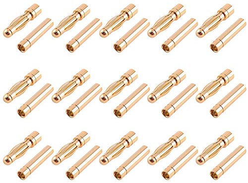 GTIWUNG 15 Paar 4mm Vergoldete Bananenstecker Motor Elektronische Stecker, RC Brushless Motor ESC vergoldete Bananenstecker Kugelstecker (15Pcs 4mm Männlicher Stecker + 15Pcs 4mm Buchse Stecker)