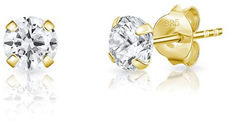 Pendientes Mujer Oro Pequeños con Circonitas - Pendientes Pequeños Mujer - Aretes de Plata Ley 925 Mujer Chapados Oro Amarillo - Pendientes Mujer Brillante - Diámetro 6 mm