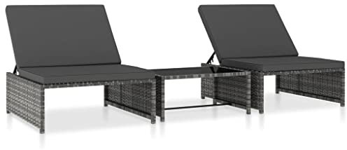 vidaXL Sonnenliege 2-TLG. mit Tisch Gartenliege Gartenstuhl Relaxliege Gartenmöbel Liege Stuhl Liegestuhl Strandliege Poly Rattan Grau