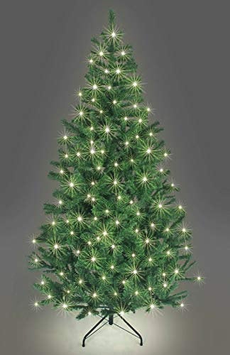 SHATCHI 4Ft-12Ft Pre-Lit Artificial Christmas Tree Alaskan Pine Tips Xmas Home Decorations, Includes Metal Stand Multicolour LEDs, Green W/Warm White, 8Ft