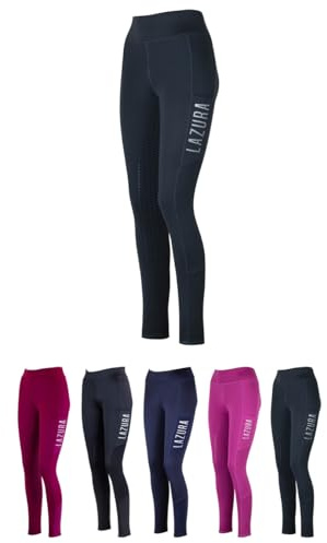 Lazura - Reitleggings für Damen Emilia | Vollbesatz aus Silikon | Vollbesatzreithose mit 2 seitlichen Handytaschen | Reithose in Schwarz | Reitbekleidung in Größe 46