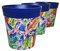 Hum Flowerpots, Set di Tre Vasi per Piante da 22 cm, Vari Modelli, Colori e Dimensioni, per Interni ed Esterni, Foglie e Farfalle Blu