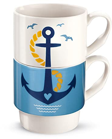 Stapeltasse Tasse Becher,2 teilig, Porzellan, maritim (Anker)