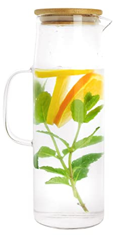 Krumble Karaffe mit Griff und Deckel 1,5 Liter - Wasserkaraffe - Glas - Holz