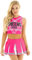 MSemis Damen Cheerleading Kostüm Cheer Leader Uniform Karneval Fasching Party Halloween Kostüm Kleid Minirock mit Crop Top A Hot Pink S