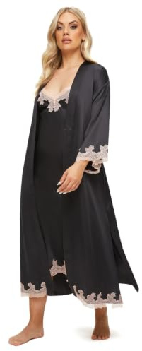 Ann Summers - Sorella Maxi Silk Satin Robe for Women, Long Silk with Pink Lace Trim, Wedding Day, V Neck Sleepwear, Ladies Loungewear
