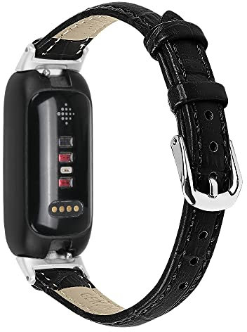 AISPORTS Compatible with Fitbit Inspire 3 Strap Leather for Women Men, Soft Slim Breathable Sport Wristband Metal Classic Buckle Clasp Bracelet Replacement Strap for Fitbit Inspire 3 Fitness Tracker