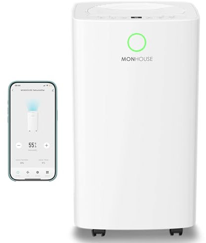 MONHOUSE Deshumidificador Digital De 12L/Dia - WiFi, Modo De Reposo, Temporizador De 24 Hora - Eliminador De Moho, Humedad Y Condensacion Electrico Portatil - Absorbedor De Humedad Silencioso