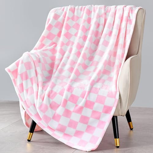 Edenleaf Rosa Karierte Decke, ultraweiche Fleece-Überwurfdecke für Couch, Bett und Reisen, luxuriöse rosa Überwurfdecken für alle Jahreszeiten (Rosa, 127 x 152,4 cm)