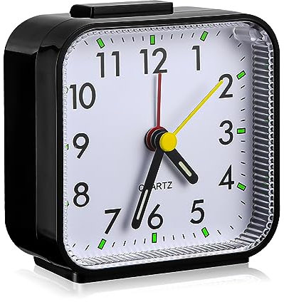 Birshe Réveil à Quartz,Analogique Silencieux RéVeil sans Tic Tac Fonction Snooze et Fonction Veilleuse Meilleur Réveil de Voyage RéVeil Portable Taille Reveil Horloge Réveil Analogique (Black)