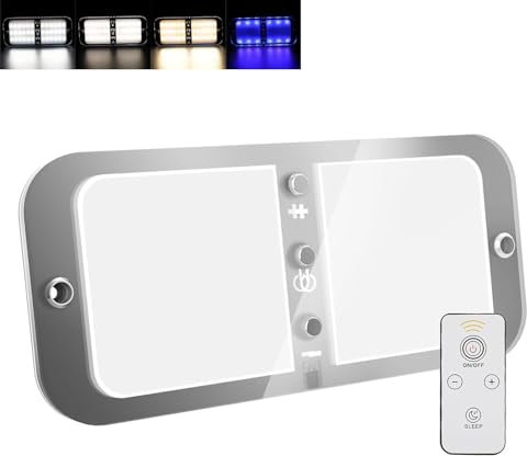 Kriogor 12V Ceiling Lights for Campervan with Remote and Switch - 4 Color Modes, Dimmable Car Interior Lighting, 72 LED 800LM Super Bright for Caravan, Camper, Motorhome (Universal, 1 Pcs)