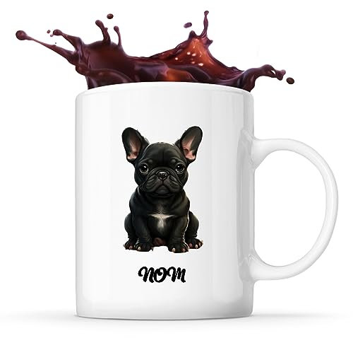 Tasse Bouledogue Français style Cartoon Prénom Nom Personnalisable | Mug Café Thé Idée Cadeau Personnalisé Homme Femme Original pour propriétaire de chien