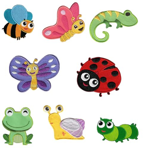 Catch the Patch Kleine Tiere Aufnäher Set 8 Stück zum Aufbügeln Bügelbild für Kinder Mädchen mit Lieblingstier Statement, Bügelpatch Patches Bügelflicken