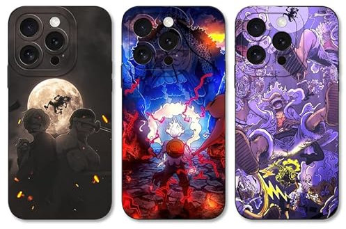 PBNDJVG 3 Stück Handyhülle für Apple iPhone 15 PRO MAX Hülle 6.7 Zoll, Anime One Piece Luffy Zoro Gear 5 Sanji Nika Manga Muster Design Case Kameraschutz Schutzhülle TPU Silikon Weich Ultra Dünn
