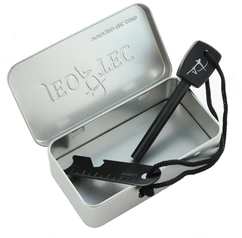 Tinbox Rostfreie Metalldose mit Feueranzünder-Zubehör für Camping, Feld, Outdoor-Survival-Zubehör, Blechdose aus Metall mit Deckel (11 x 6 x 3 cm)