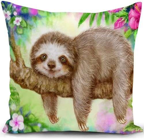 KUNQIAN Kissenbezug faultier Kissen deko Geschenke für sofakissen Outdoor kissenbezüge dekokissen couchkissen kissenhülle Sofa gartenmöbel terrassen Balkon Wohnzimmer Zimmer zierkissen 40x40cm