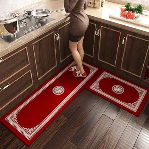 Tapis de Cuisine Style Chinois Rouge Tapis Cuisine Devant Evier Long Antidérapant et Lavable Tapis de Sol Cuisine et Lavable Ensemble Universel