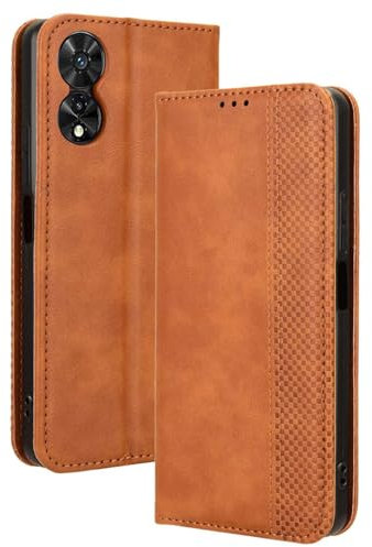 WBWONE Leather Folio Cover per TCL 50 SE/TCL 50SE, Custodia in Pelle PU Magnetica Libro Flip Portafoglio con [Funzione Stand]. Marrone