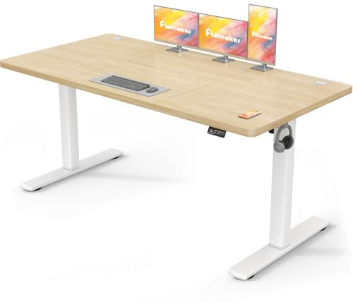 Flamaker Electric Standing Desk 160x70cm Height Adjustable 73-118cm 4-Button Memory Control & LED Display Heavy-Duty Steel Frame 60kg Weight Capacity Anti-Collision Hook & Cable Port,Beige