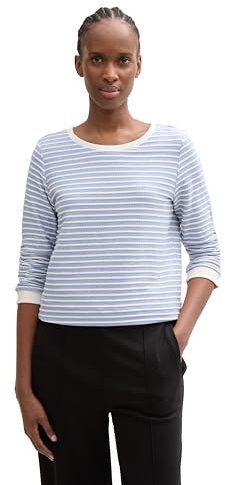 TOM TAILOR Denim Damen 1039980 Sweatshirt, 38216-Bright Blue Structured Stripe, M