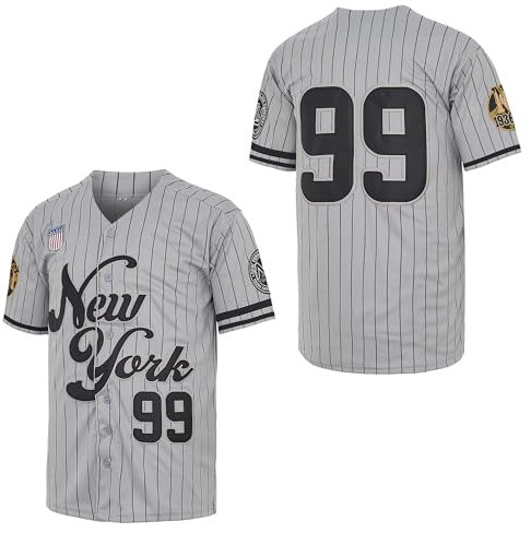 NY Jersey Herren New York 99 Baseball Trikots Shirts Hip Hop Button Down für Party Weihnachten Grau, GRAU, L