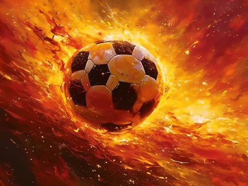 Malen Nach Zahlen Erwachsene, Paint by Numbers Malen Nach Zahlen kinder, Feuer-Fußball Handgemalt Ölgemälde Kit Mit Knitterfreie Leinwand, Pinsels und Acrylfarbe für Home Decor 100X150cm I-8580