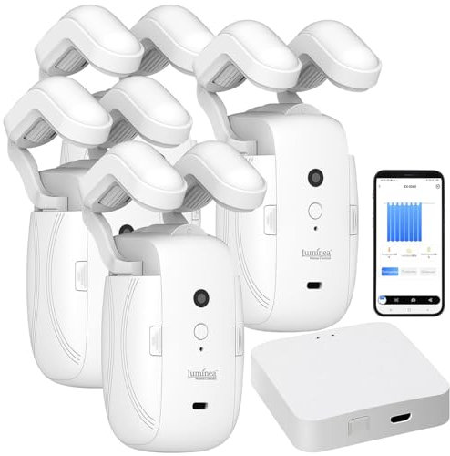 Luminea Home Control Universal-Vorhangmotor: 4er-Set Smarter 3in1-Vorhangmotor mit Akku, App + WLAN-Gateway (Vorhang Motor, Vorhang Öffner, iPad Halterung)