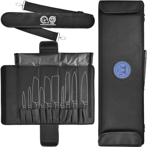 XYJ Authentic Since 1986, Knife Roll, 11 Slots Chef Knife Bag, Carrying Case, Professional Chef Storage Case with Shoulder Strap, Knife Carrier Travel Knives Roll Bag for Kitchen Knives, Utensil