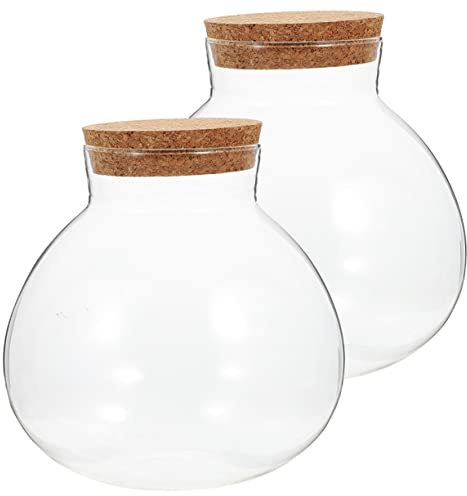 FUNOMOCYA 2stücke Transparente -ökologieflasche Mit Korkdeckel Runde Mikrolandschafts-Flasche Für DIY-sukkulenten-Terrarium Für Wohnräume Und