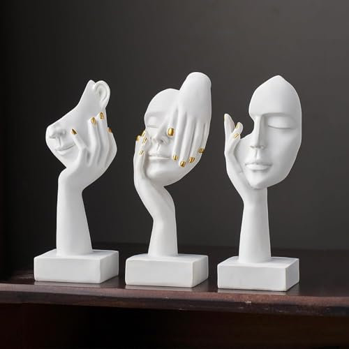 Marimor Statuen und Skulpturen 3er Set Dekofiguren Skulpturen deko modern Statue deko und Skulptur deko und Büste deko für Büro Wohnzimmer Schlafzimmer Regal Deko Skulptur Wohnzimmer (Weiß B)