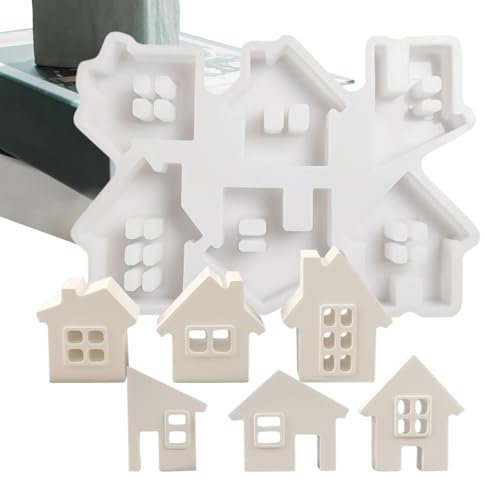 Molde de silicona para figuras de casa, molde de estatua de casa pequeña, molde de fundición epoxi, molde de silicona apto para principiantes, molde de adorno de mesa y reutilizable para pasteles,