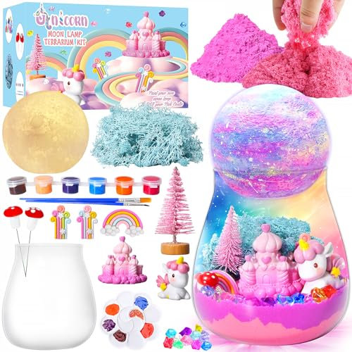 Einhorn Geschenke für Mädchen, Einhorn Terrarium Set mit Mondlampen-Malset, Geschenk für Mädchen 4, 5, 6, 7, 8–12 Jahren Geburtstag, Bastelset für Kinder ab 6 Jahre, Unicorn Spielzeug