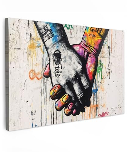 MuchoWow© Leinwandbild Groß 120x80 cm XXL Dekoration Wohnzimmer Bilder Pictures Wall Decoration Living Room Wohnungs Deko Moderne Bild Graffiti - Hände - Vintage - Straßenkunst